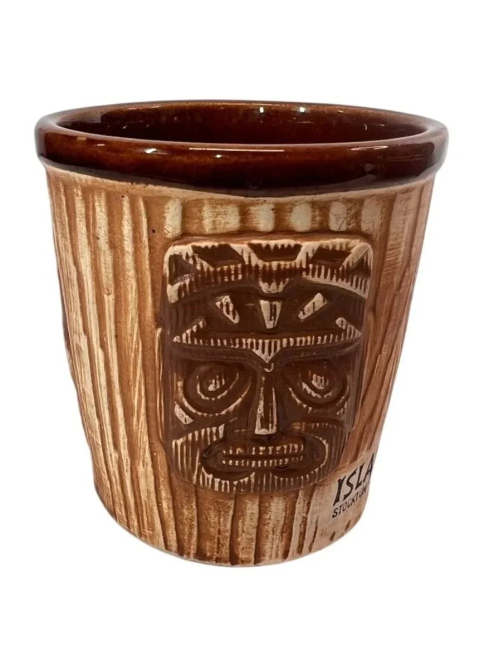 Vintage Otagiri 3 Faced Tiki Mug Rum Bucket Cup - Brown Ceramic Mid-Century